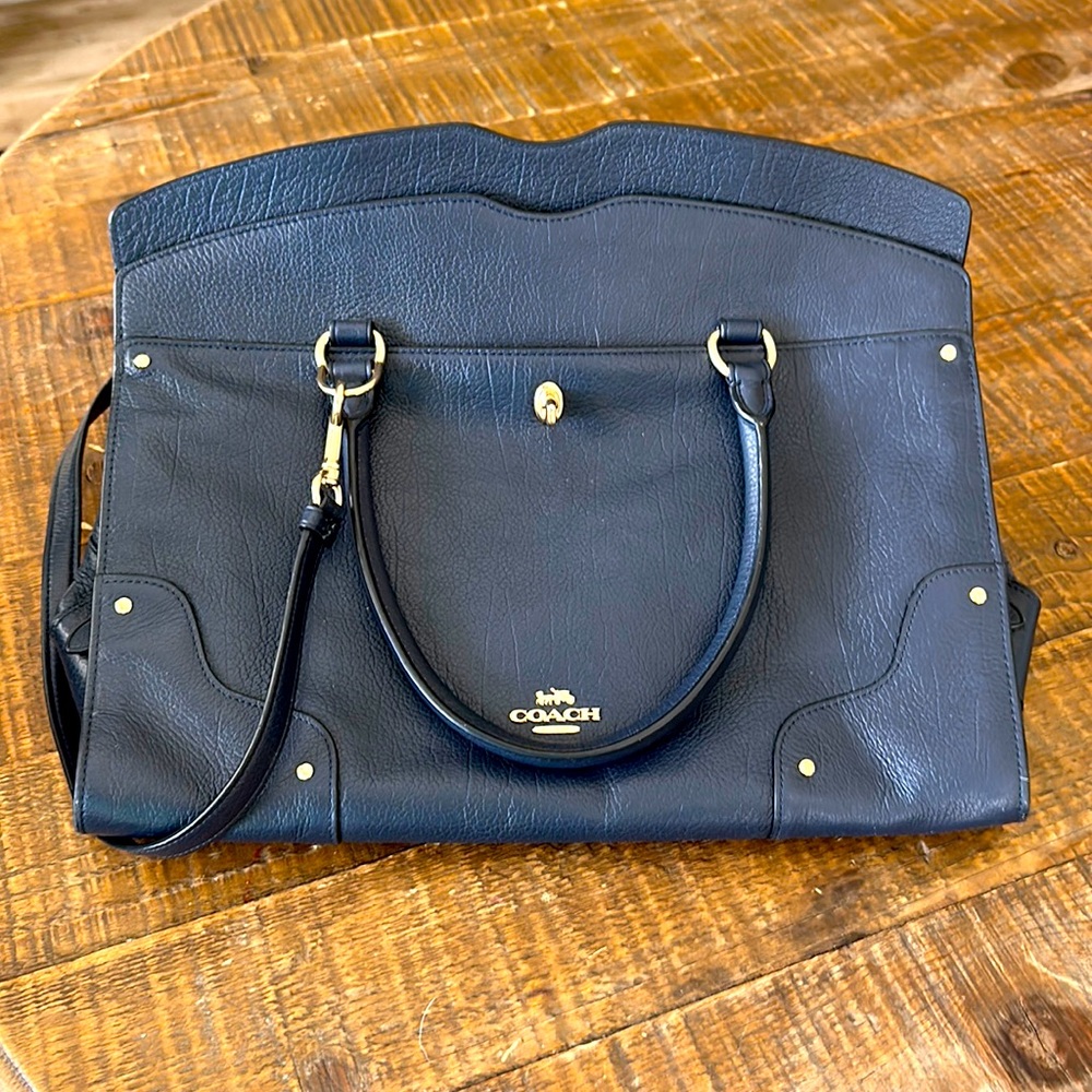 New only used 1 time. Beautiful navy blue genuine Coach purse.